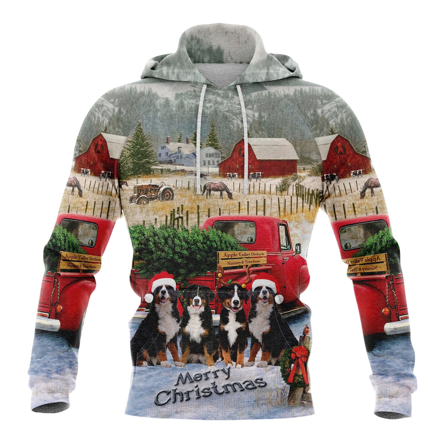 Bernese Mountain Dog Merry Christmas Pullover Premium Hoodie, Perfect Outfit For Men And Women On Christmas New Year Autumn Winter