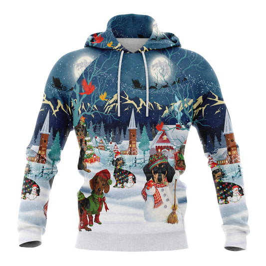 Dachshund Christmas Night Pullover Premium Hoodie, Perfect Outfit For Men And Women On Christmas New Year Autumn Winter