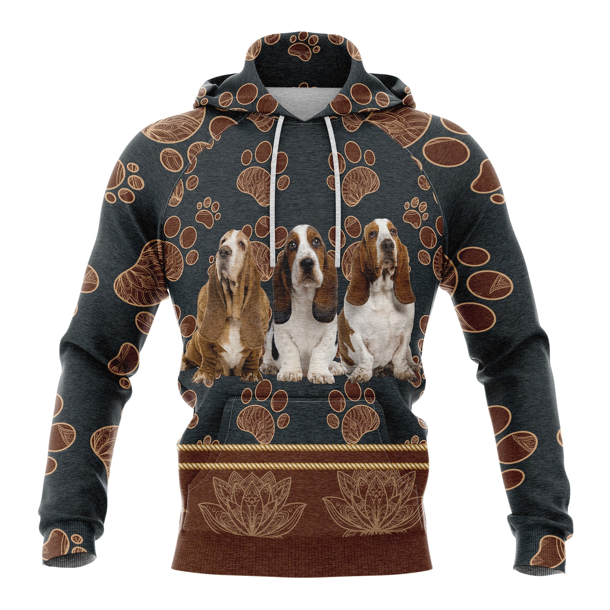 Basset Hound Paw Floral Pullover Premium Hoodie, Perfect Outfit For Men And Women On Christmas New Year Autumn Winter