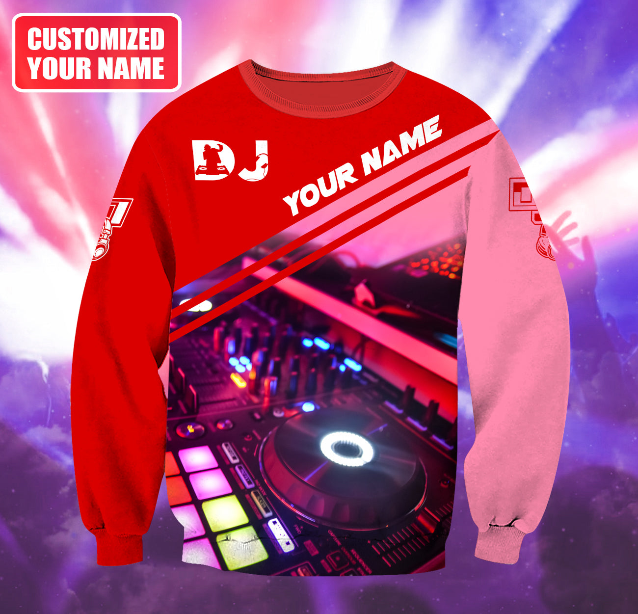 Personalized Name DJ Shirts - Custom Name Disc Jockey Shirts, Modern Music Disc Red Shirts, Perfect DJ Shirts for Men, Friends, Family