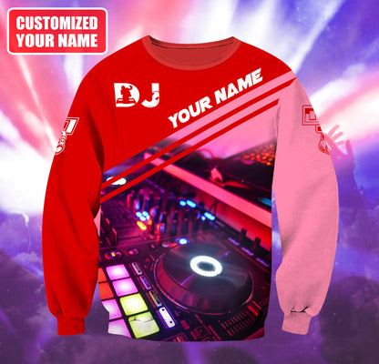 Personalized Name DJ Shirts - Custom Name Disc Jockey Shirts, Modern Music Disc Red Shirts, Perfect DJ Shirts for Men, Friends, Family
