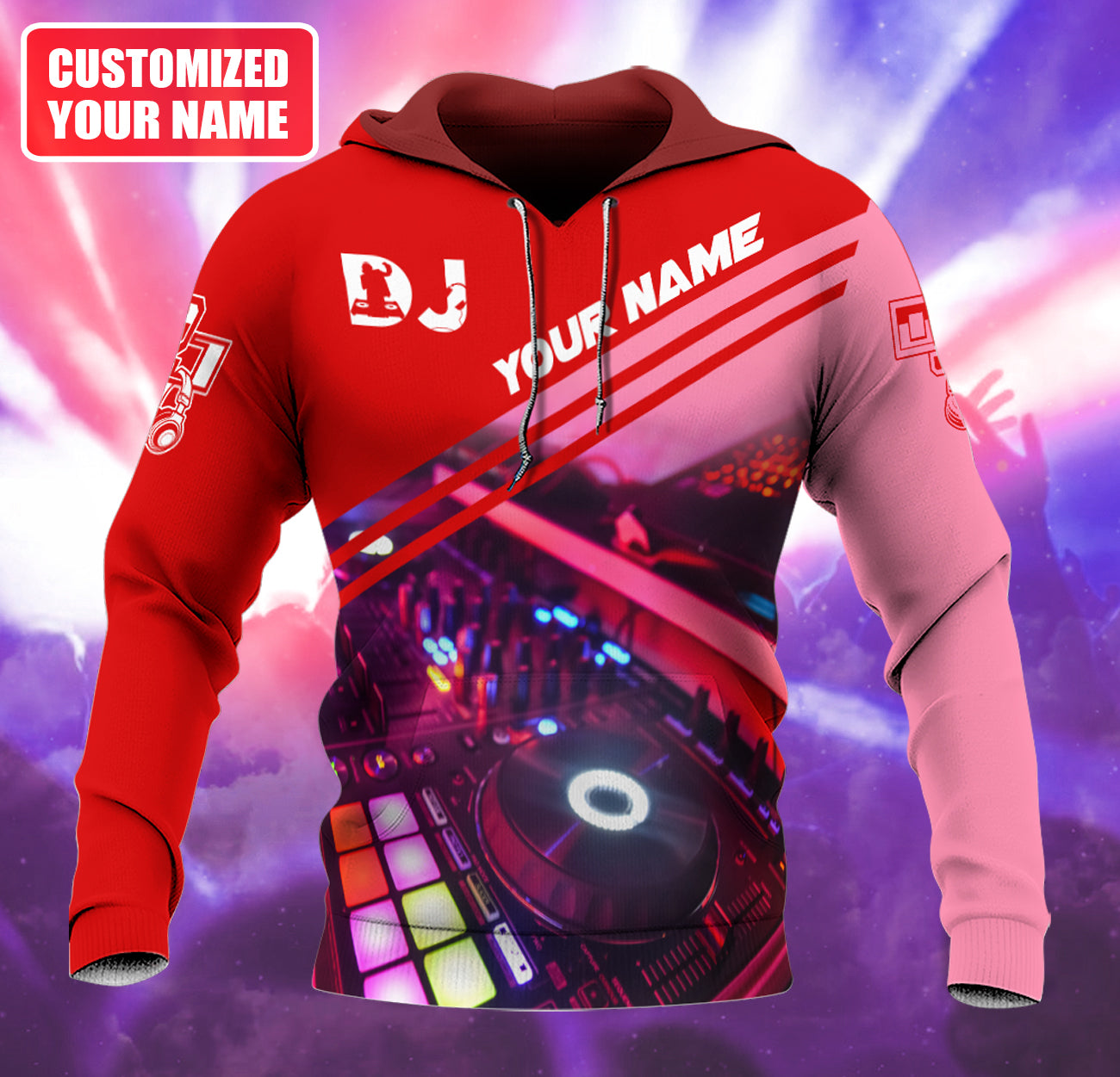 Personalized Name DJ Shirts - Custom Name Disc Jockey Shirts, Modern Music Disc Red Shirts, Perfect DJ Shirts for Men, Friends, Family
