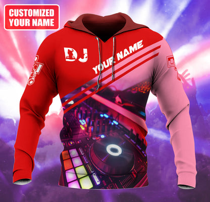 Personalized Name DJ Shirts - Custom Name Disc Jockey Shirts, Modern Music Disc Red Shirts, Perfect DJ Shirts for Men, Friends, Family