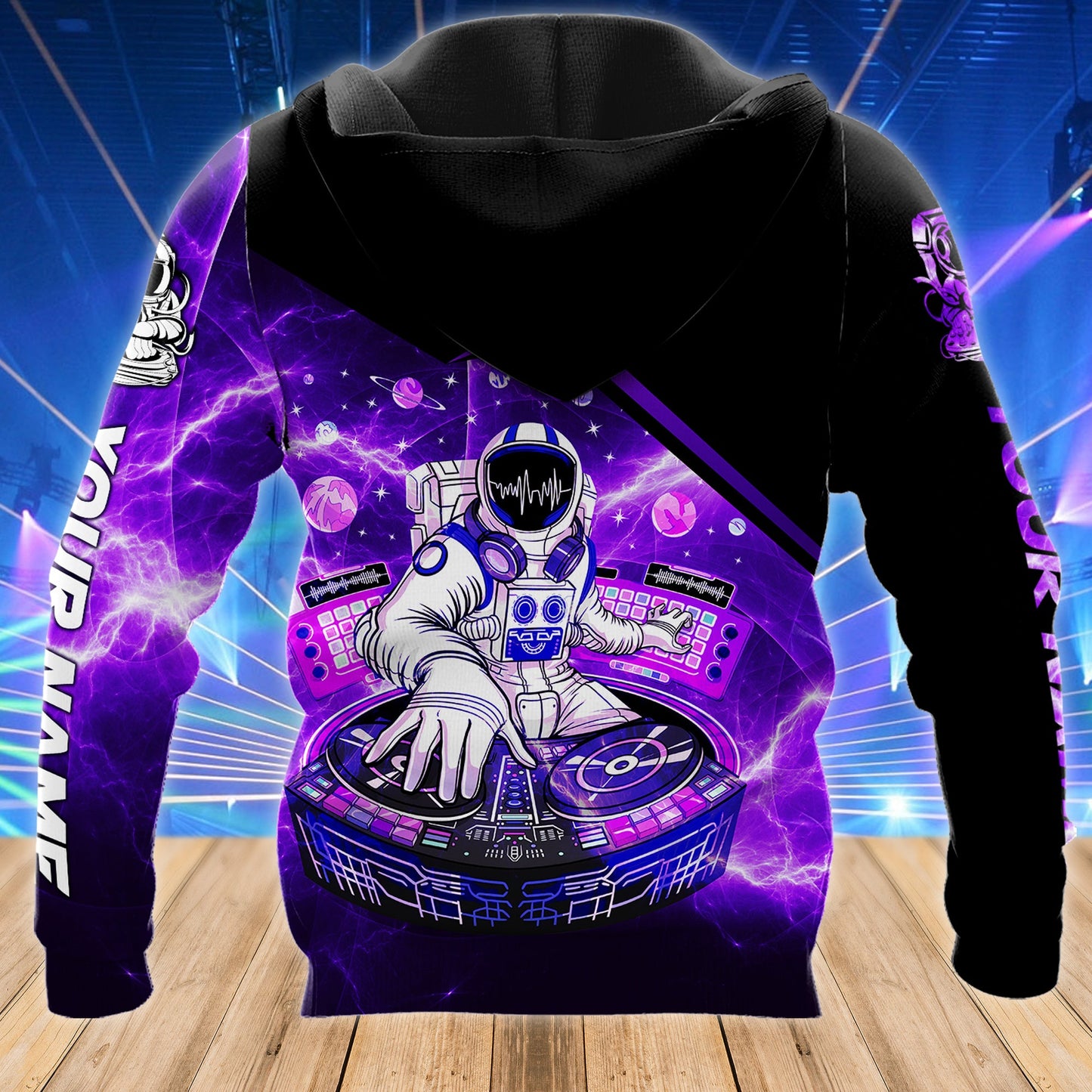 Personalized Name Disc Jockey Hoodie - Custom Name DJ Hoodie, DJ Astronaut Purple Hoodie, Perfect DJ Hoodie for Men & Women