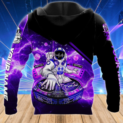 Personalized Name Disc Jockey Hoodie - Custom Name DJ Hoodie, DJ Astronaut Purple Hoodie, Perfect DJ Hoodie for Men & Women
