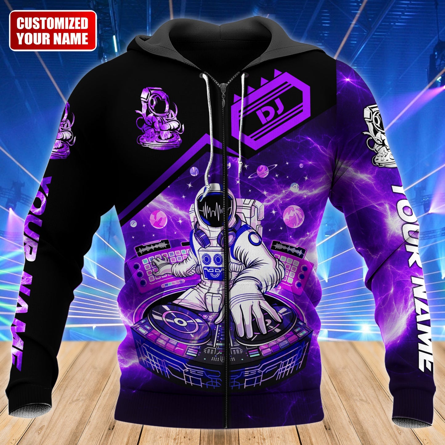 Personalized Name Disc Jockey Hoodie - Custom Name DJ Hoodie, DJ Astronaut Purple Hoodie, Perfect DJ Hoodie for Men & Women