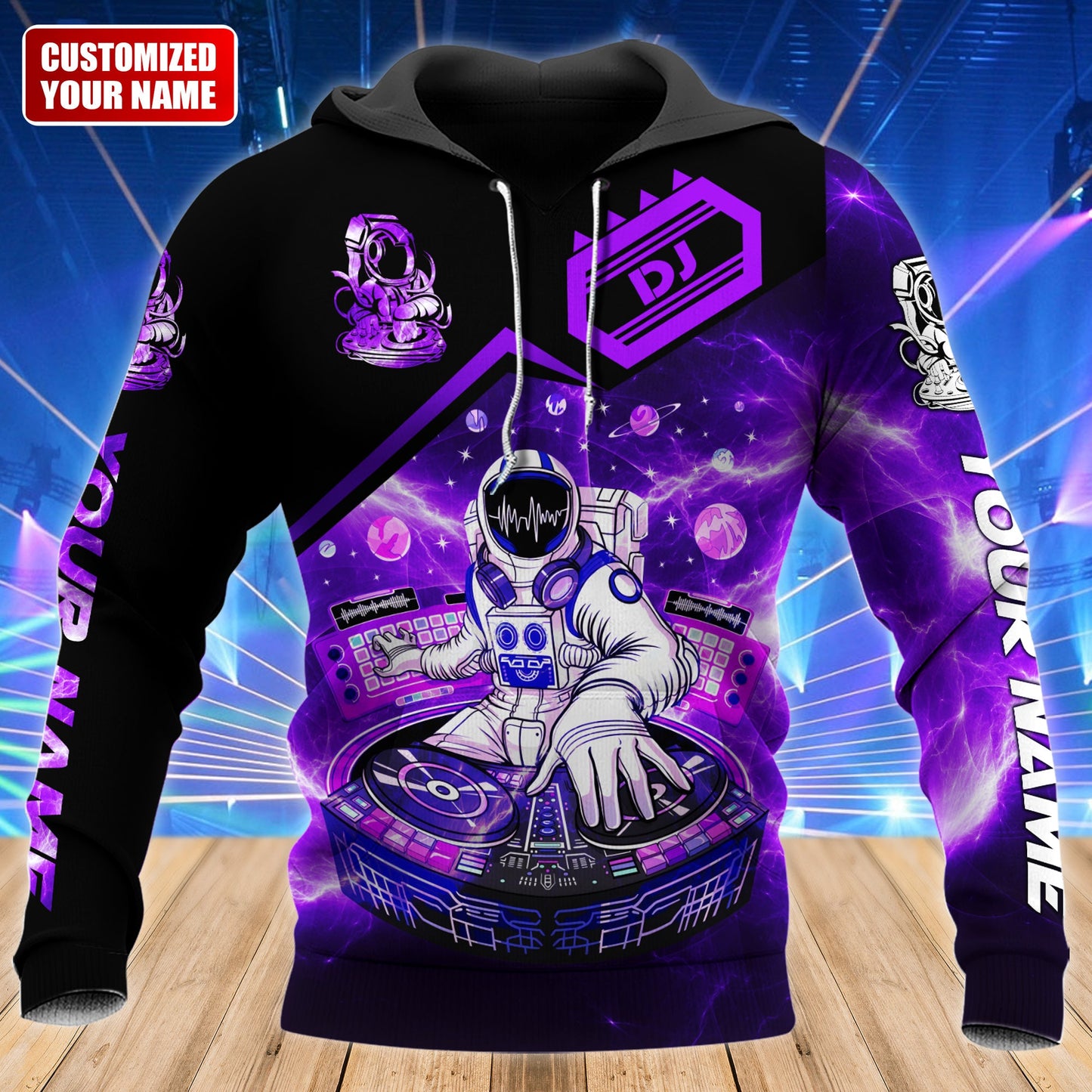 Personalized Name Disc Jockey Hoodie - Custom Name DJ Hoodie, DJ Astronaut Purple Hoodie, Perfect DJ Hoodie for Men & Women