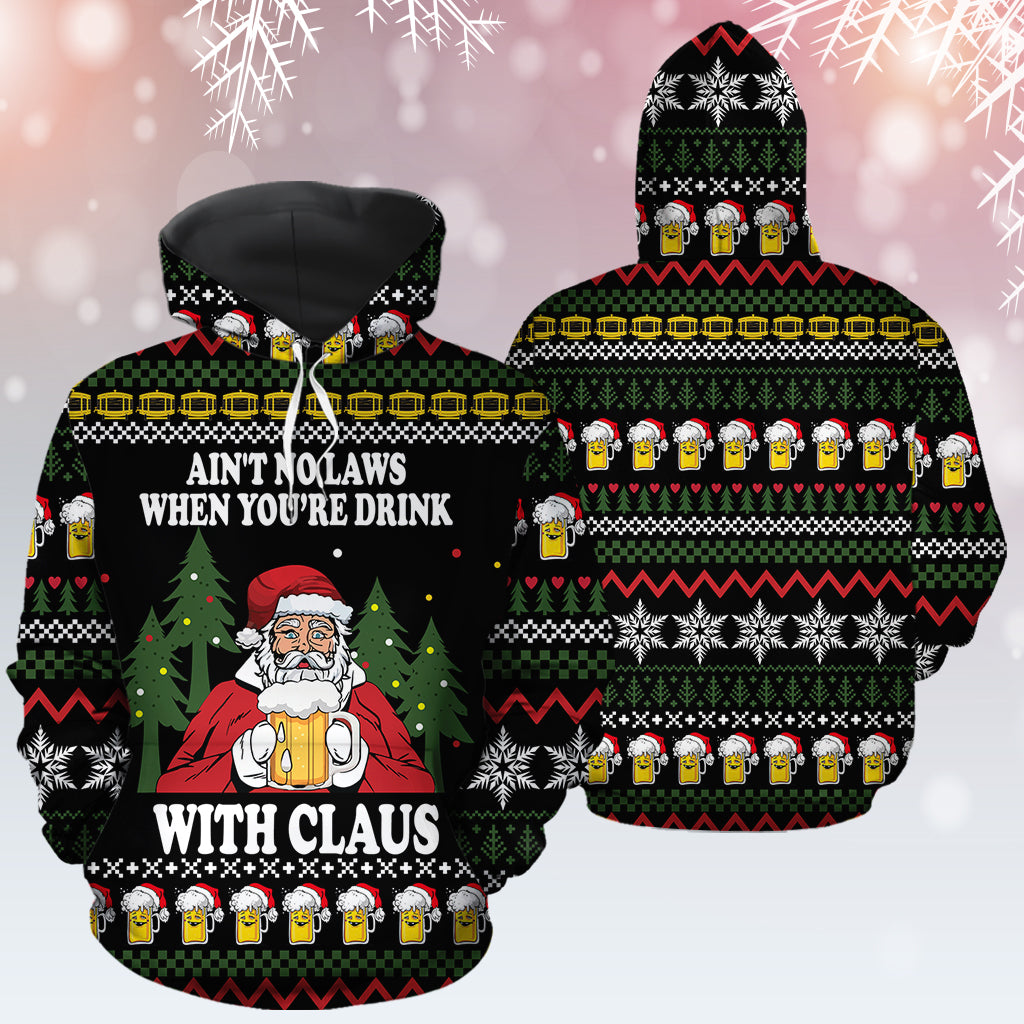 Beer And Santa Pullover Premium Hoodie Ain't No Laws When Drink, Perfect Outfit For Men And Women On Christmas New Year Autumn Winter