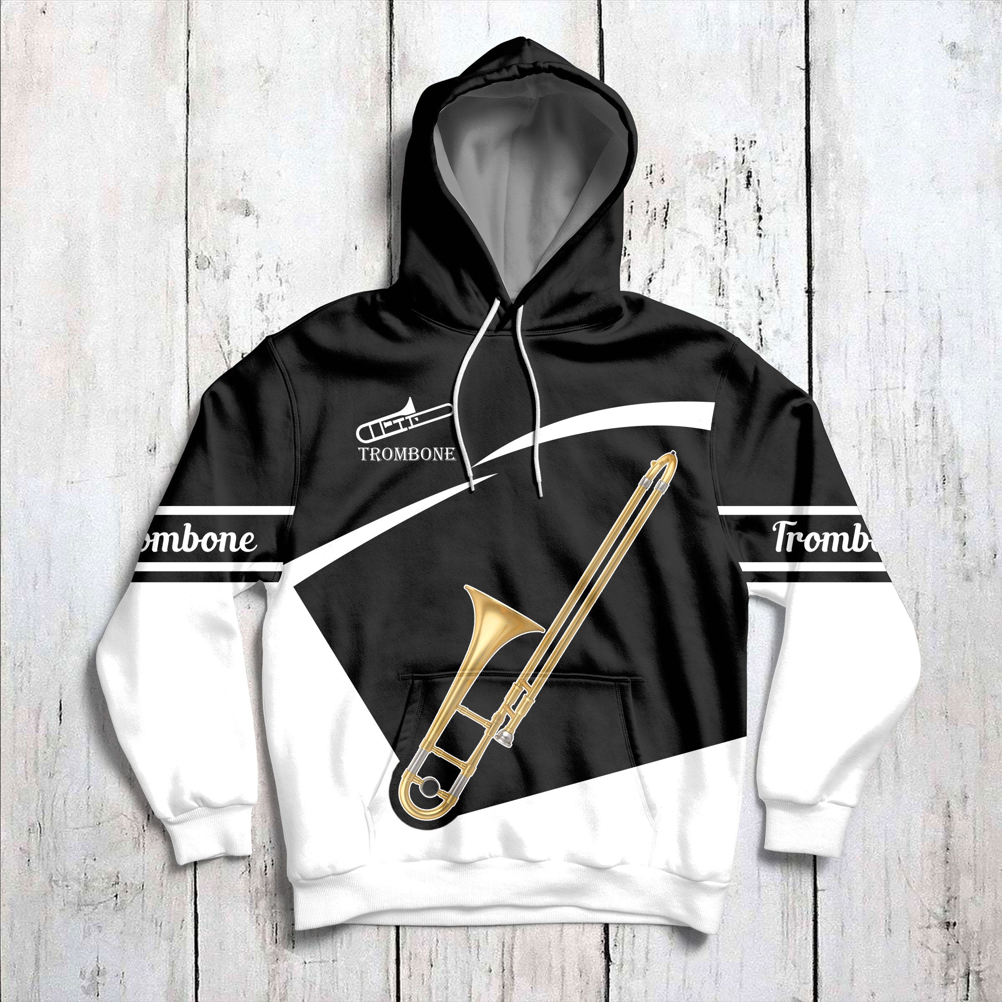 Trombone Black White Pullover Premium Hoodie, Perfect Outfit For Men And Women On Christmas New Year Autumn Winter
