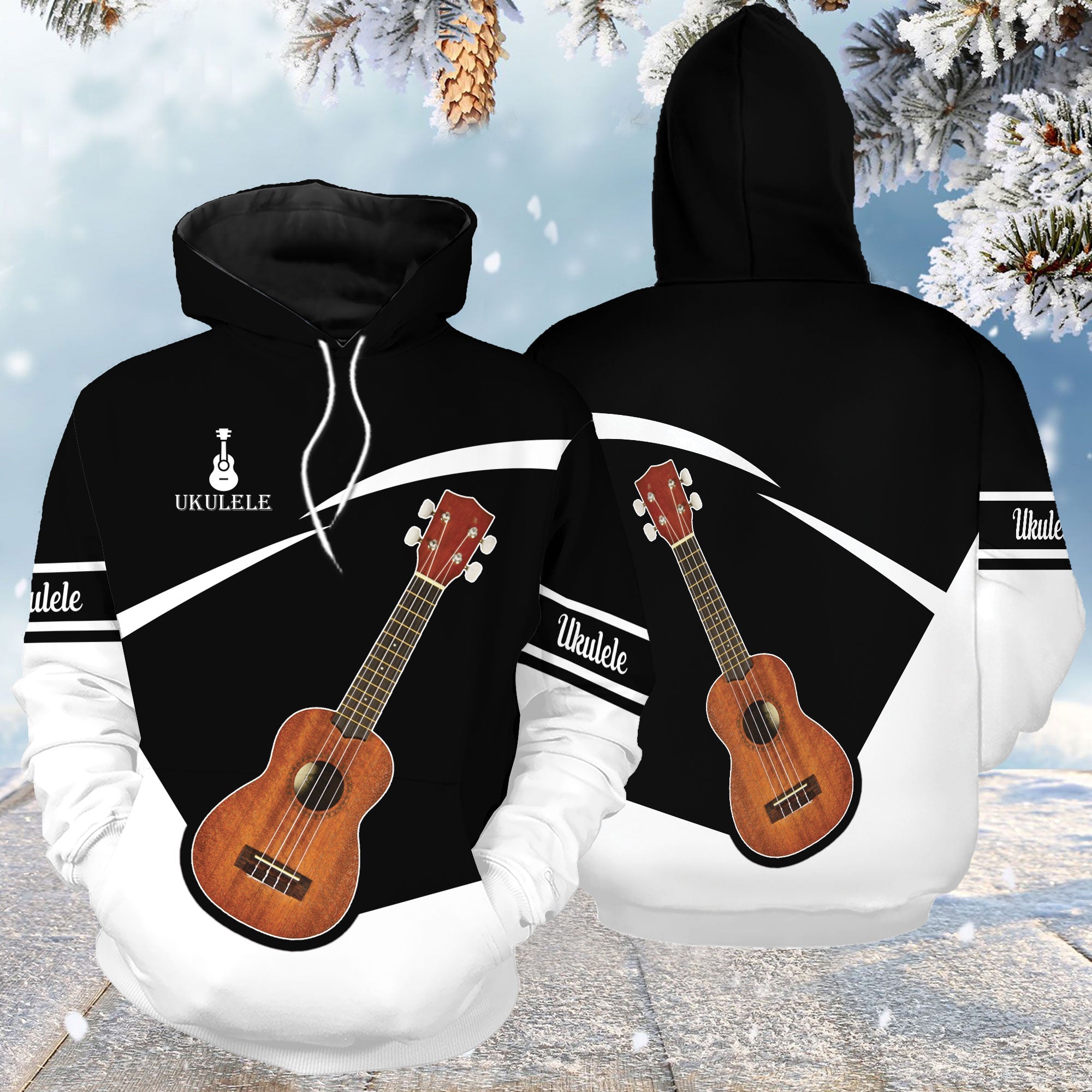 Ukulele Black White Pullover Premium Hoodie, Perfect Outfit For Men And Women On Christmas New Year Autumn Winter