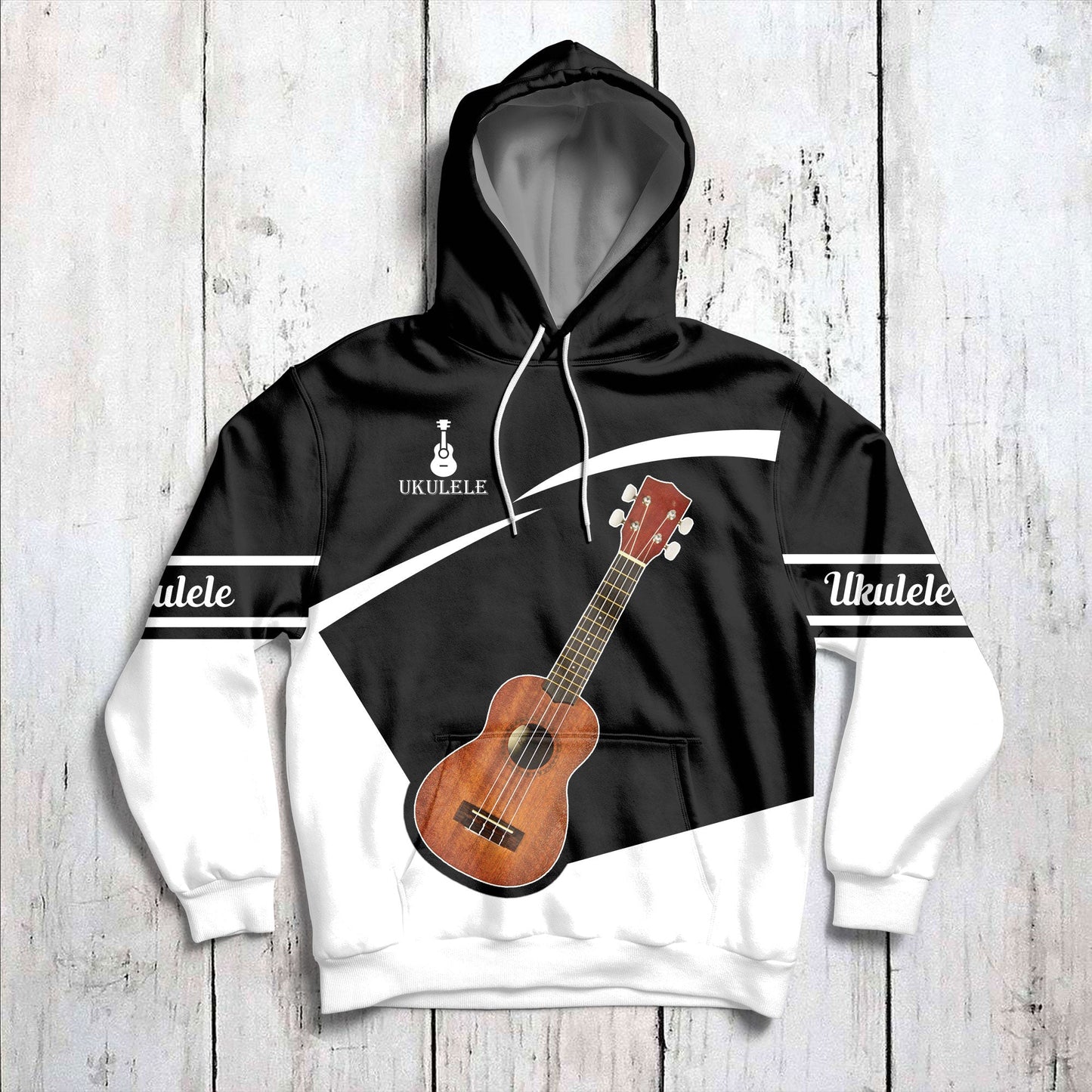 Ukulele Black White Pullover Premium Hoodie, Perfect Outfit For Men And Women On Christmas New Year Autumn Winter