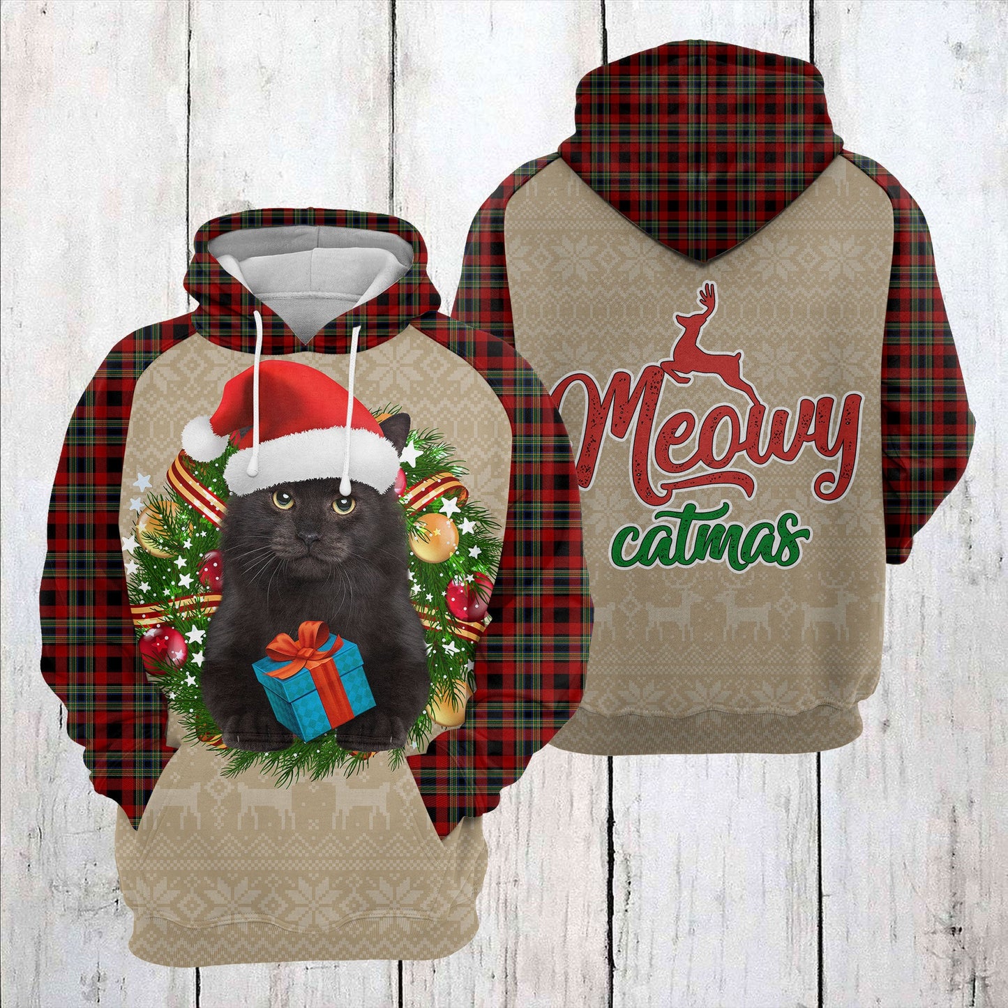 Black Cat Christmas Pullover Premium Hoodie Meowy Catmas, Perfect Outfit For Cat Lover Men And Women On Christmas New Year Autumn Winter