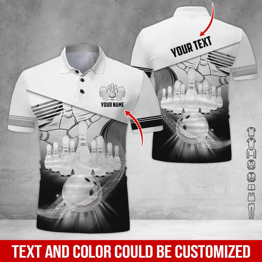 Custom Bowling Men Polo Shirt - Amazing Bowling Ball Pattern And Beer Personalized Name Polo Shirt - Perfect Bowling Gift For Men, Bowling Lover - Amzanimalsgift