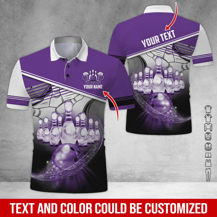 Custom Bowling Men Polo Shirt - Amazing Bowling Ball Pattern And Beer Personalized Name Polo Shirt - Perfect Bowling Gift For Men, Bowling Lover - Amzanimalsgift