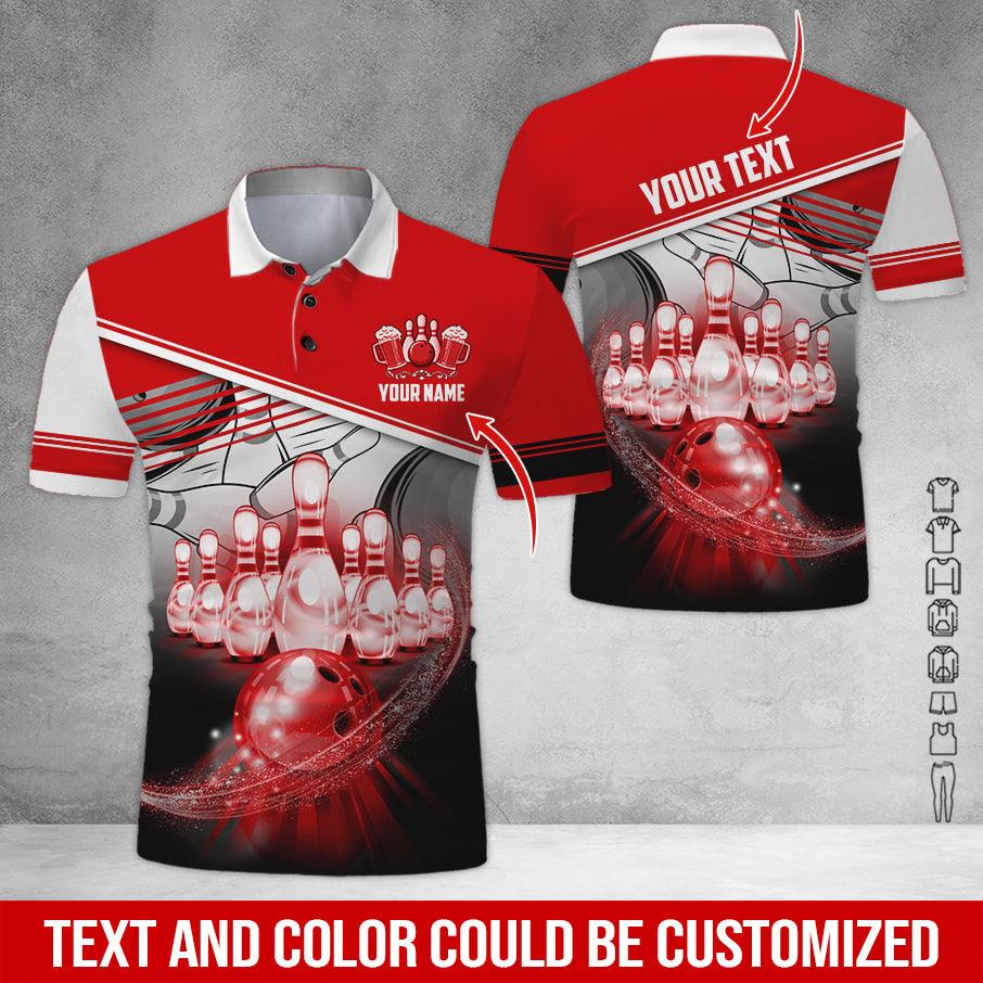 Custom Bowling Men Polo Shirt - Amazing Bowling Ball Pattern And Beer Personalized Name Polo Shirt - Perfect Bowling Gift For Men, Bowling Lover - Amzanimalsgift