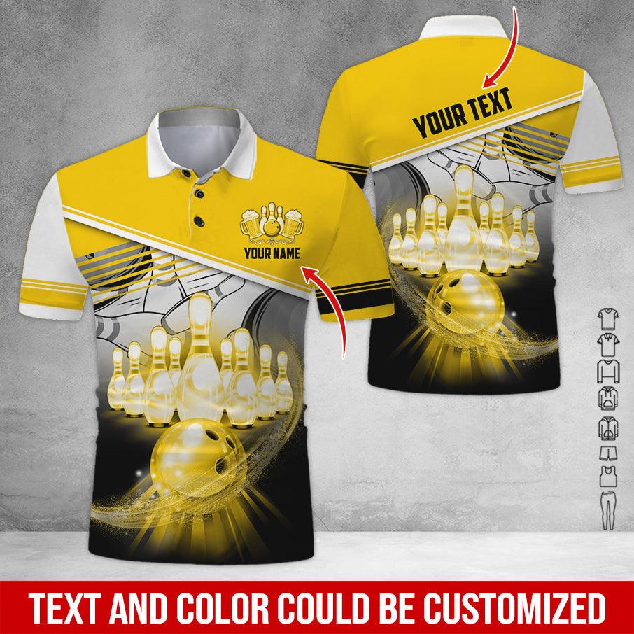 Custom Bowling Men Polo Shirt - Amazing Bowling Ball Pattern And Beer Personalized Name Polo Shirt - Perfect Bowling Gift For Men, Bowling Lover - Amzanimalsgift