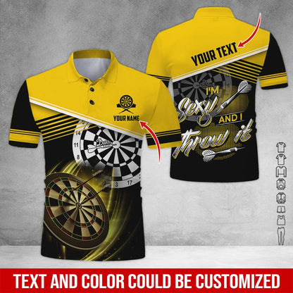 Customized Name & Text Darts Polo Shirt, I'm Sexy And I Throw It Personalized Darts Polo Shirt For Men - Perfect Gift For Darts Lovers, Darts Players - Amzanimalsgift