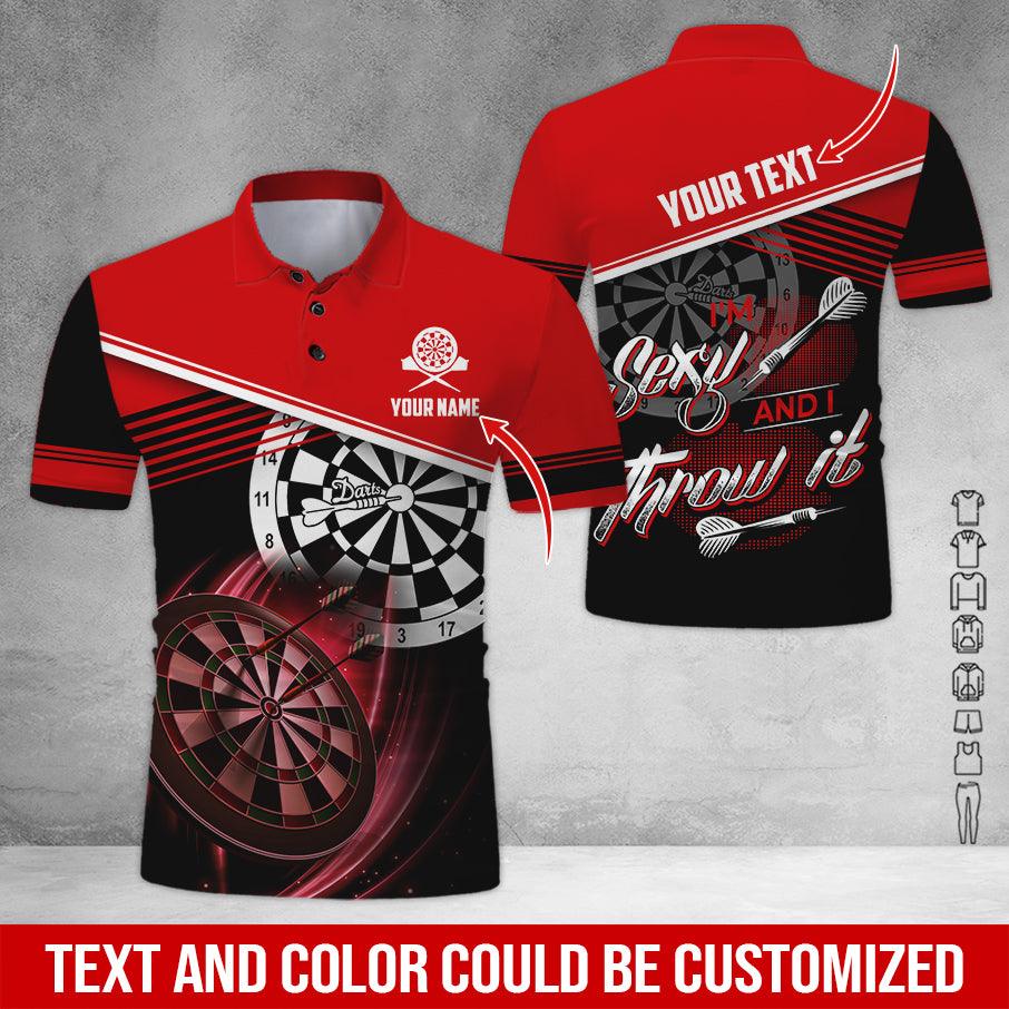 Customized Name & Text Darts Polo Shirt, I'm Sexy And I Throw It Personalized Darts Polo Shirt For Men - Perfect Gift For Darts Lovers, Darts Players - Amzanimalsgift
