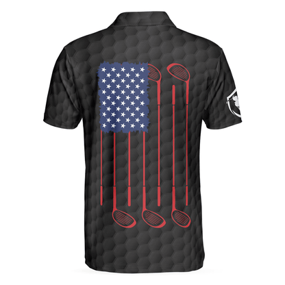 Golf Men Polo Shirt, American Flag Golfer Black Version, Golf Ball Pattern Polo Shirt For Men - Gift For Golfers, Golf Lovers - Amzanimalsgift