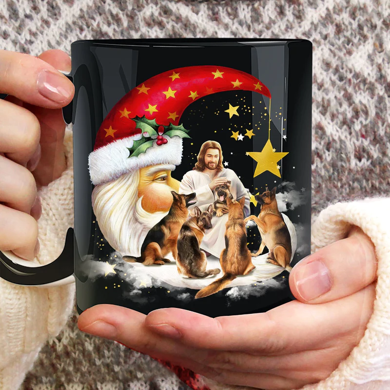 Jesus Black Mug - Gift for Christian - Jesus painting, German shepherd dogs, Santa Claus with Christmas
