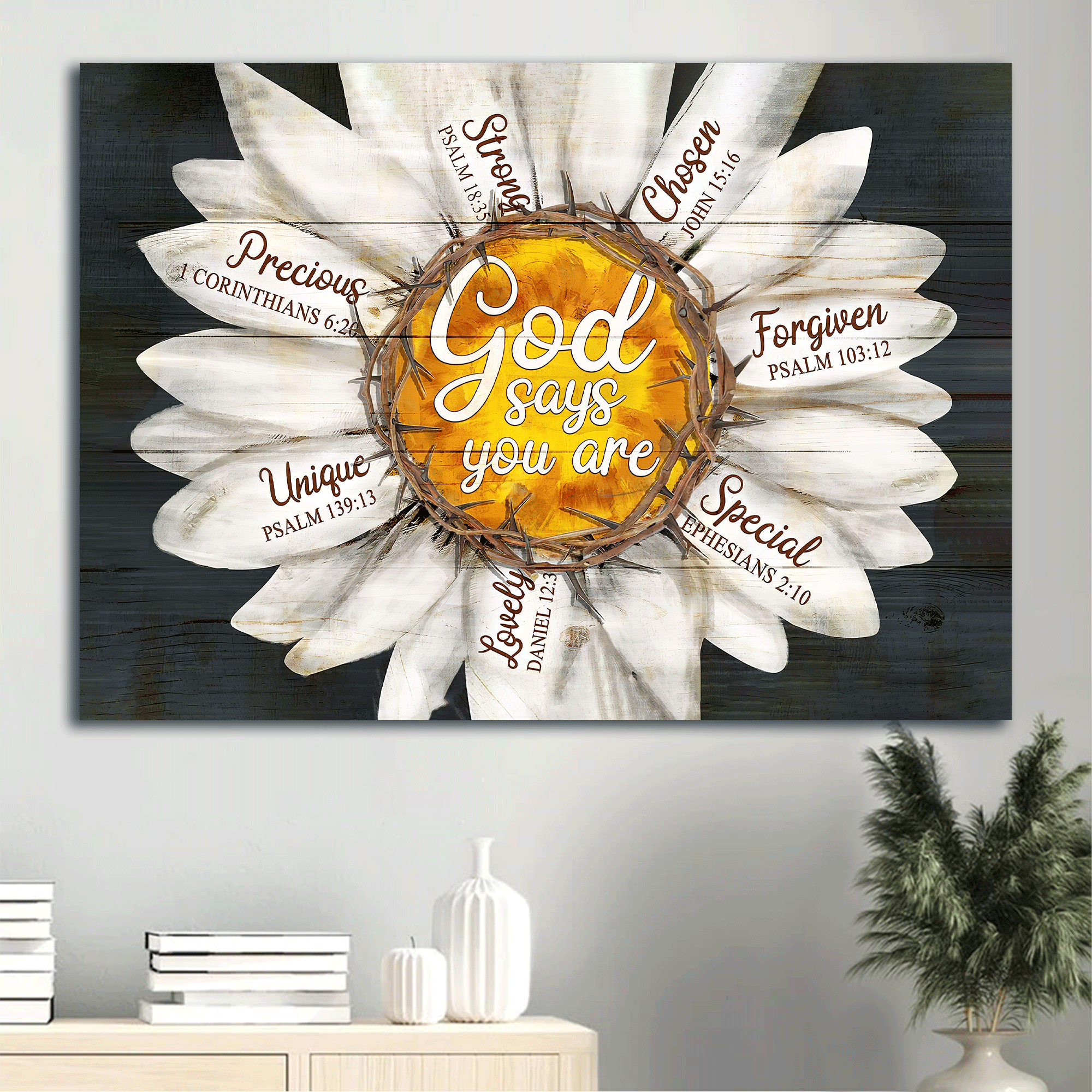 Jesus Daisy flower Landscape Canvas, Painting Canvas, Wall Decor Visual Art - Gift for Christian- God says you are Landscape Canvas