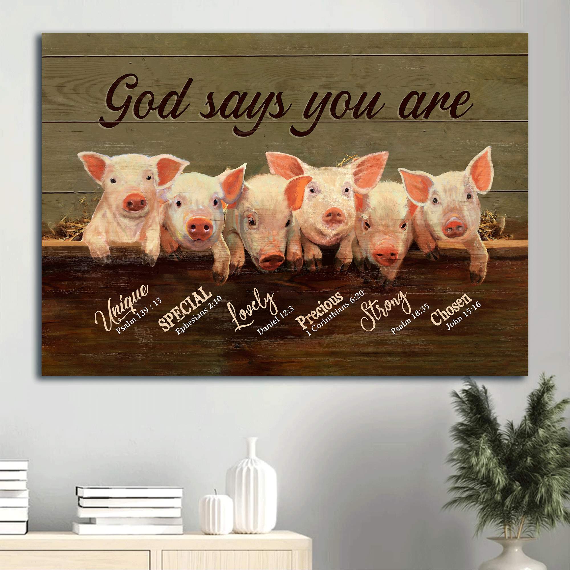 Jesus Landscape Canvas - Lovely pigs, God says you are Landscape Canvas - Gift For Christian Landscape Canvas Prints, Wall Art