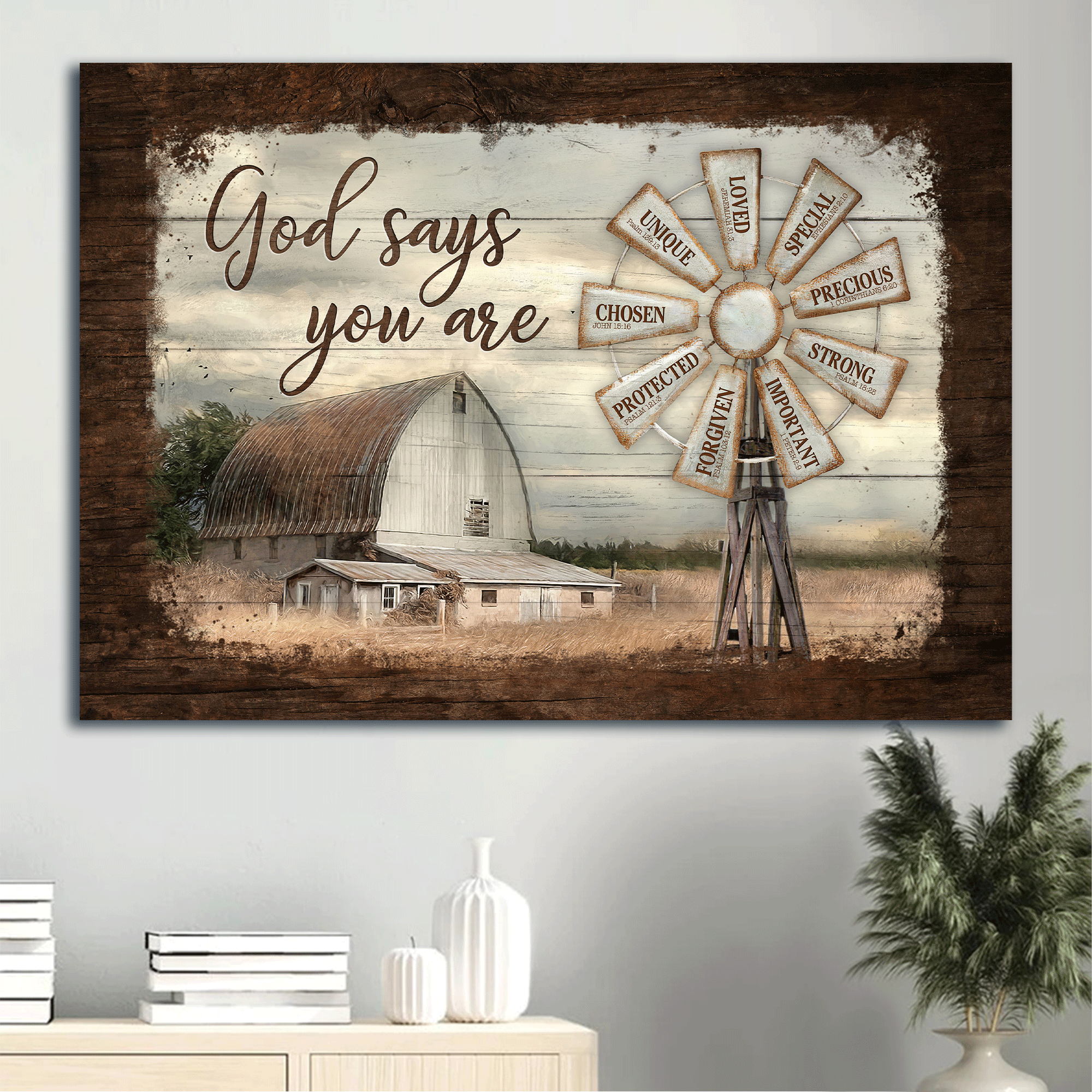 Jesus Landscape Canvas - Windmill, Farm, Rustic Barn Canvas - Gift For Christian - God Says You Are Canvas