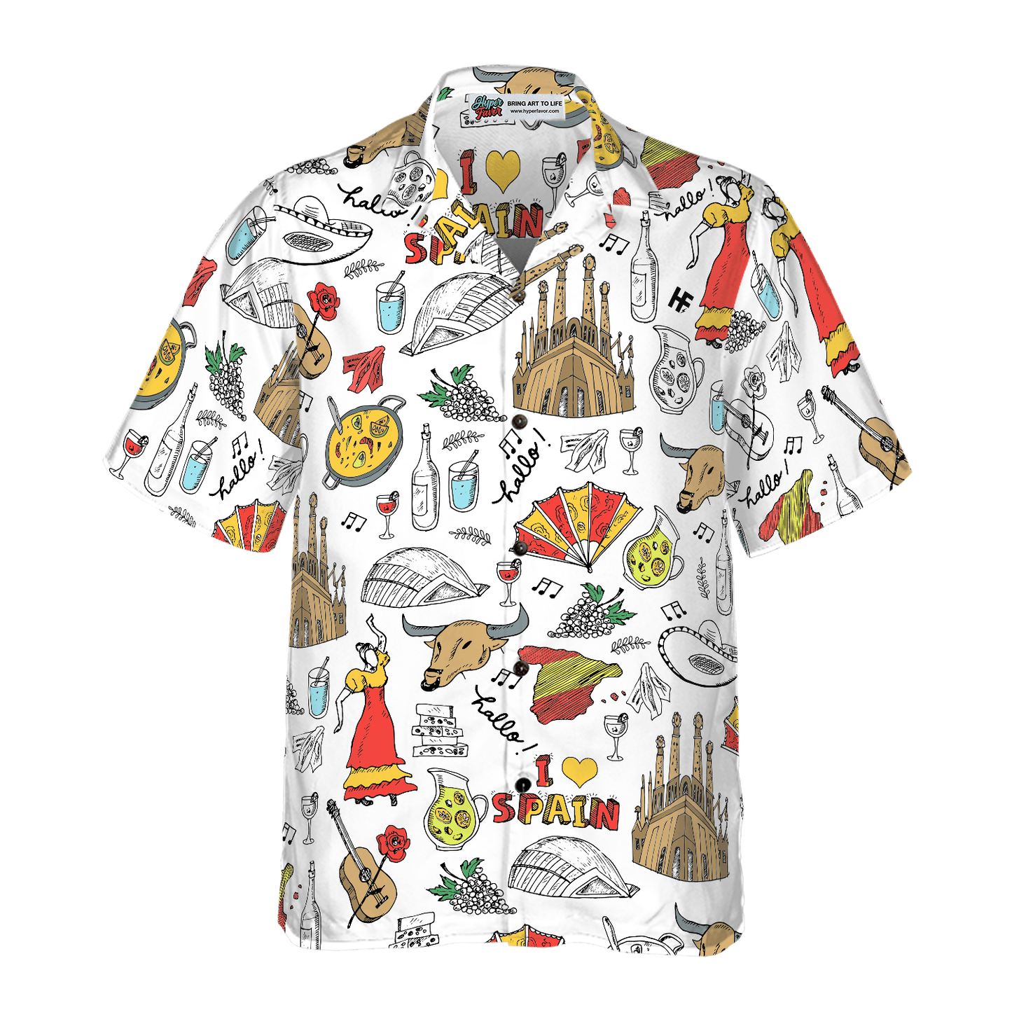 I Love Spain Doodle Hawaiian Shirt, Colorful Summer Aloha Shirt For Men Women, Perfect Gift For Friend, Team, Family, Spain Proud - Amzanimalsgift