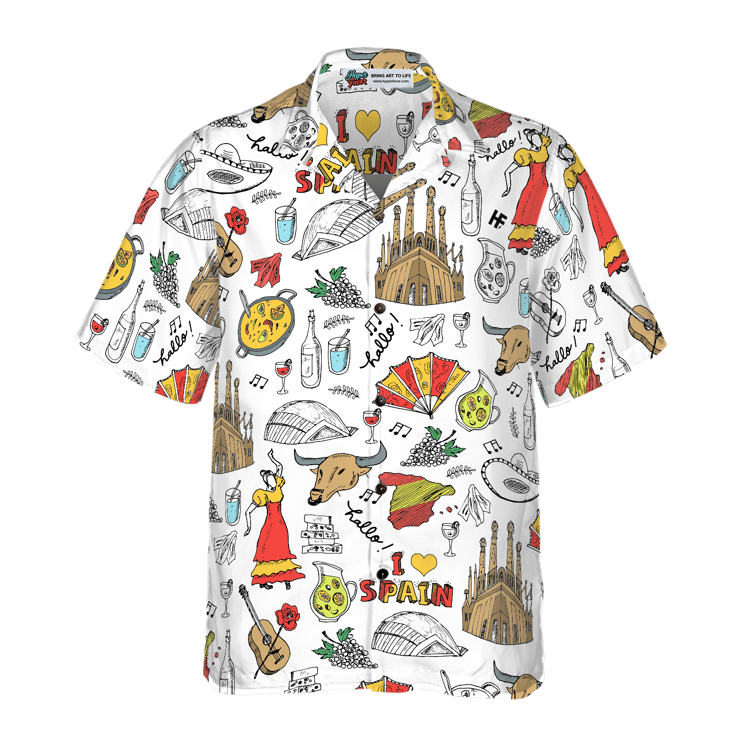 I Love Spain Doodle Hawaiian Shirt, Colorful Summer Aloha Shirt For Men Women, Perfect Gift For Friend, Team, Family, Spain Proud - Amzanimalsgift