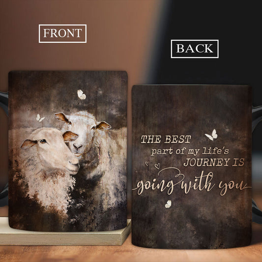 Couple AOP Mug - Lambs painting, Lamb couple, Vintage painting- Gift for Couple, lover - The best part of my life's journey is going with you