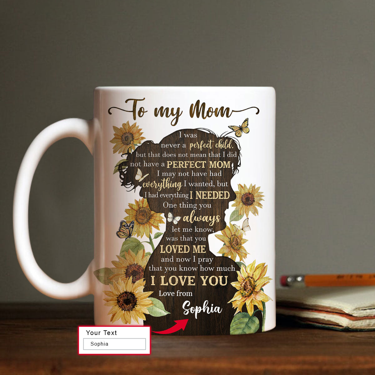 Gift For Mom Personalized Mug - Daughter to mom, Sunflower, White butterfly, Monarch butterfly Mug - Custom Gift For Mother's Day
