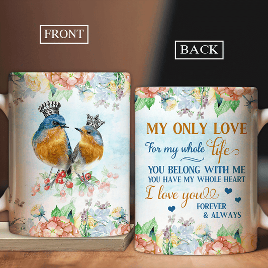 Couple AOP Mug, Anniversary Gift, Valentine's Day Gift for Husband, Wife, Partner, Couple - Eastern bluebird Couple Mug, You belong with me Mug