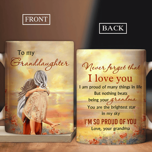 Granddaughter Coffee Mug, Family AOP Mug, Perfect Gift For Granddaughter From Grandma - Beautiful Sunset Mug, Never Forget That I Love You Coffee Mug