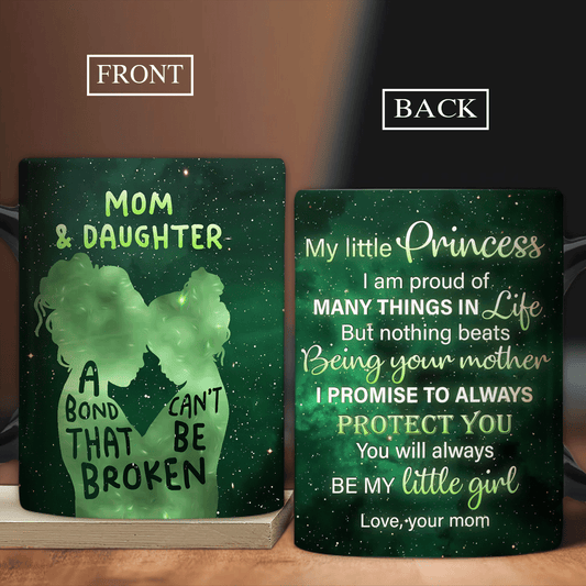 Gift for Daughter- Mom to daughter, Green background, The galaxy - You will always be my little girl - Family AOP Mug