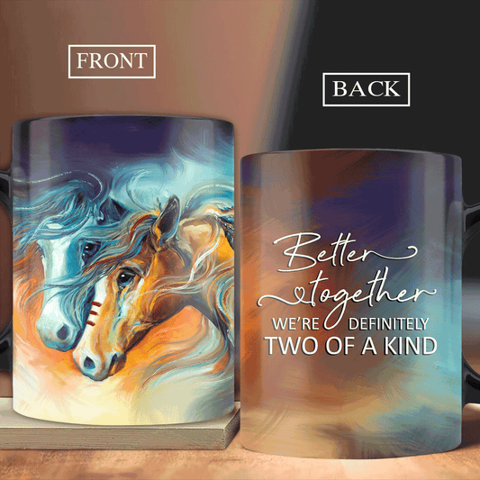 Couple AOP Mug- Pretty horses, Colorful background Mug - Gift for Couple, lover - Better together we're definitely two of a kind AOP Mug