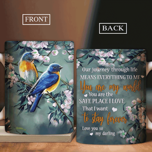 Couple Aop Mug, Valentine's Day Gift For Her, Him, Husband, Wife, Partner, Couple - Spring Flower, Eastern Bluebird, You Are The Safe Place I Love