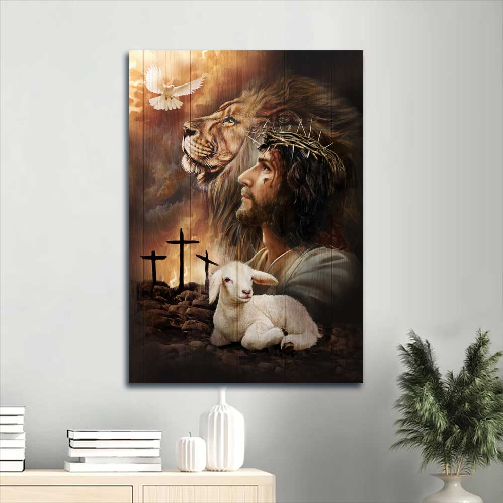 Jesus Portrait Canvas - Lion of Judah, Lamb of God, Dove of peace, Beautiful aspects of God Canvas - Gift for Christian Portrait Canvas