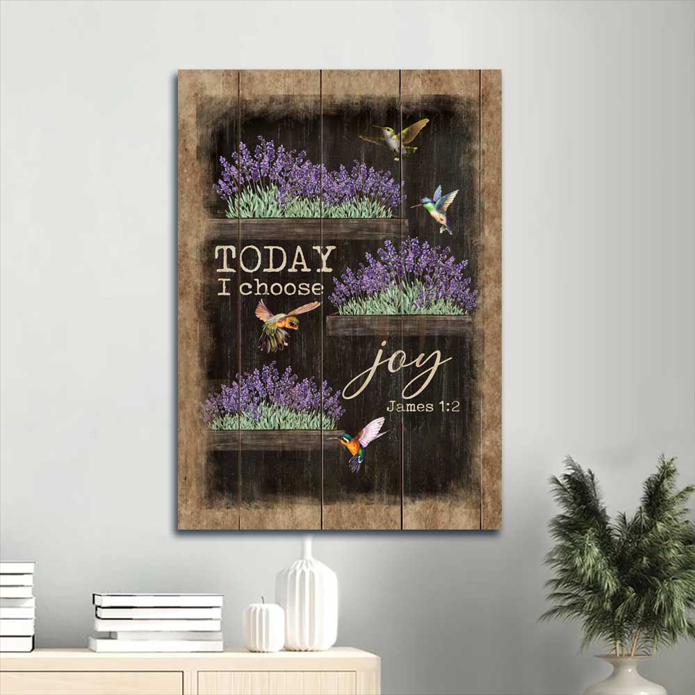 Jesus Portrait Canvas - Lavender flower, Hummingbird drawing, Black background Canvas - Gift For Christian - Today I choose joy Portrait Canvas
