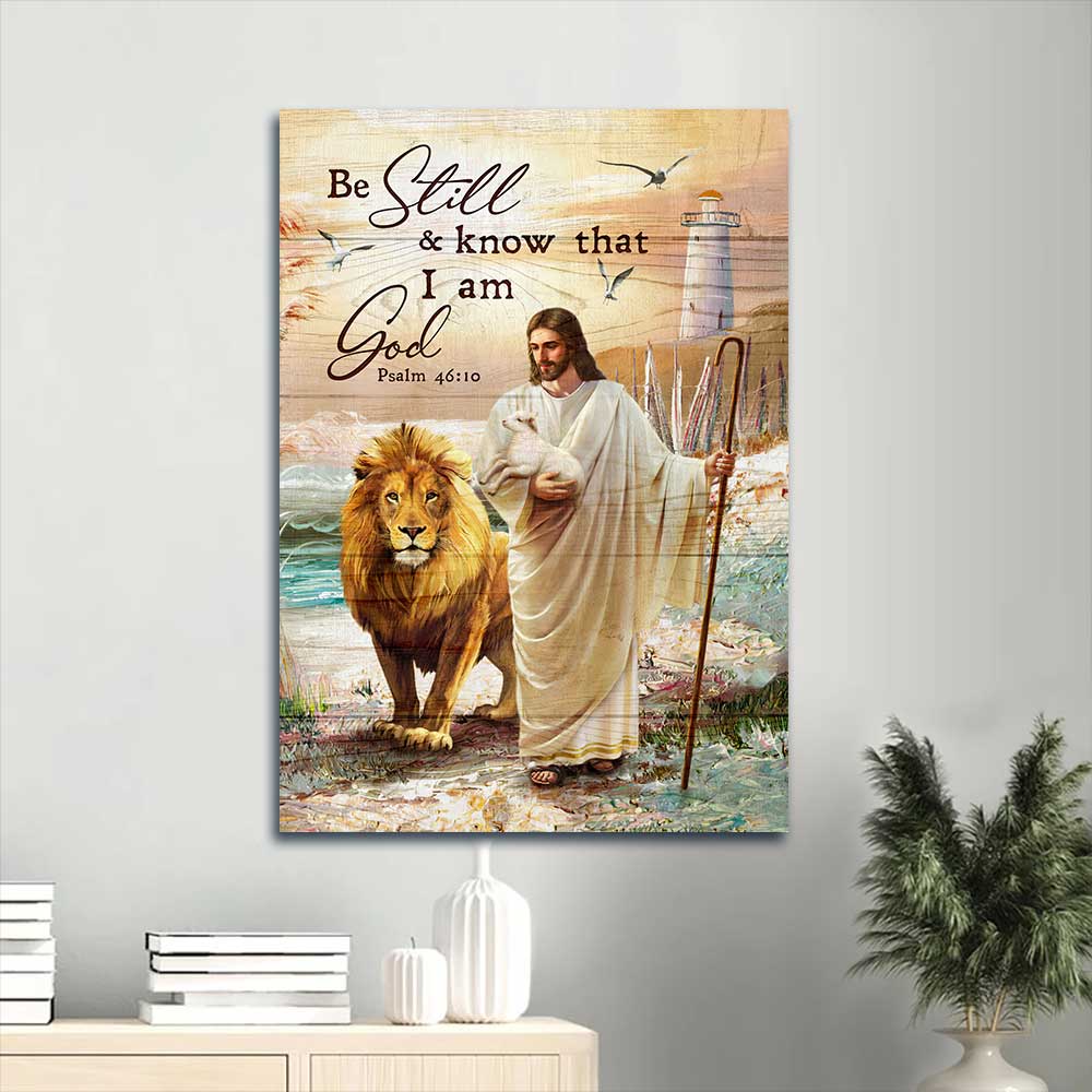 Jesus Portrait Canvas - Jesus walking, Lion of Judah, Lighthouse painting Canvas - Gift For Christian - Be still and know that I am God
