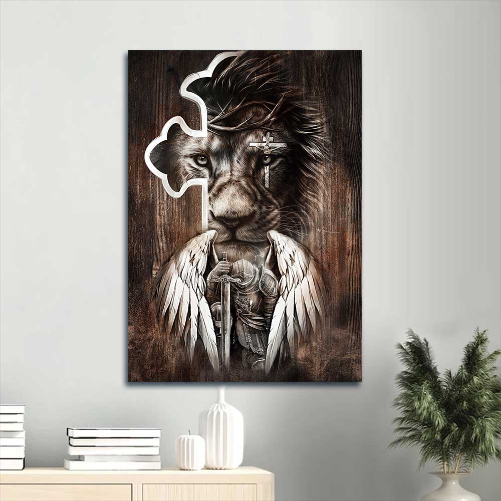 Jesus Portrait Canvas - Lion of Judah, Knight of God, Warrior with wings, Fight for Jesus Canvas - Gift for Christian Portrait Canvas