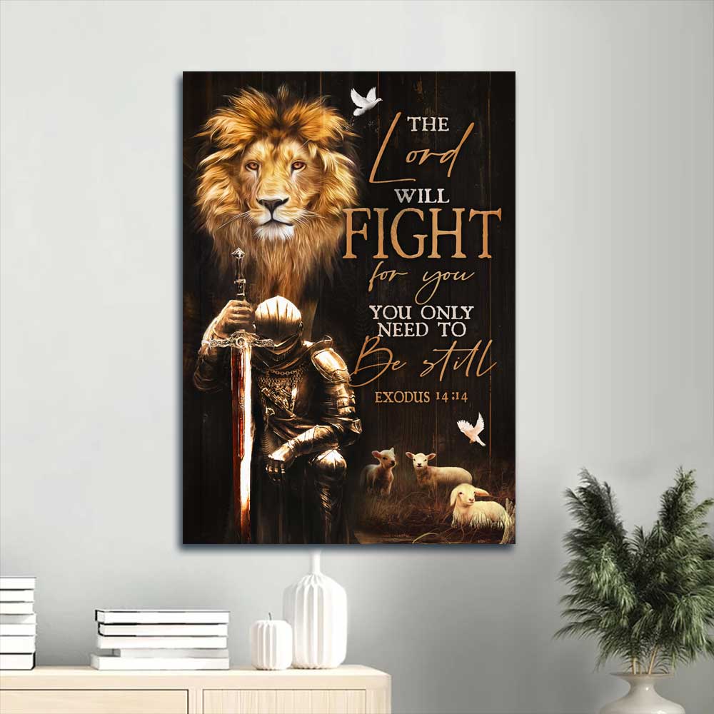 Jesus Portrait Canvas - Lambs of God, Lion of Judah, Knight of God Canvas - Gift For Christian - The lord will fight for you Portrait Canvas