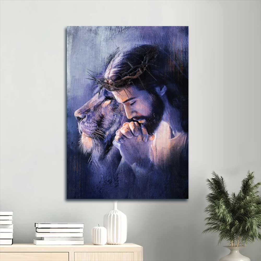 Jesus Portrait Canvas - Lion of Judah, Purple halo, Pray for healing, Crown of thorn Portrait Canvas - Gift For Christian Portrait Canvas