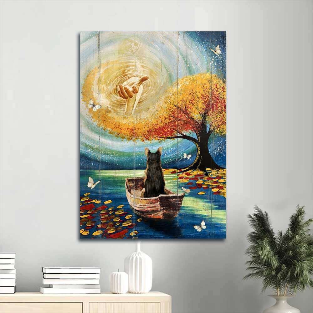 Jesus Portrait Canvas - Magic tree, Beautiful lake, German Shepherd dog, Walking with Jesus Canvas - Gift for Christian Portrait Canvas