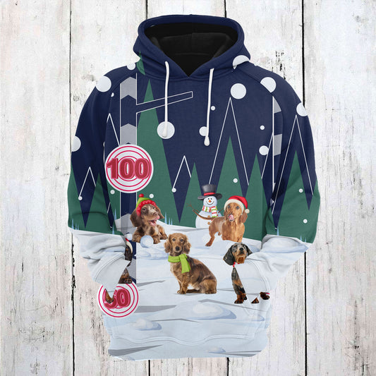 Dachshund Playing Christmas Pullover Premium Hoodie, Perfect Outfit For Men And Women On Christmas New Year Autumn Winter