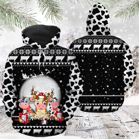 Cute Cow Christmas Pullover Premium Hoodie Black & White, Perfect Outfit For Men And Women On Christmas New Year Autumn Winter