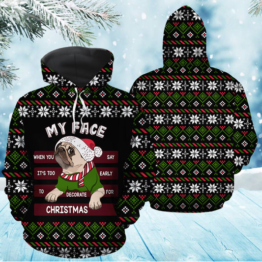 Pug My Face Christmas Pattern Pullover Premium Hoodie, Perfect Outfit For Men And Women On Christmas New Year Autumn Winter